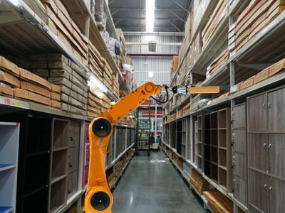 智能机器人行业 arm 产品仓储工厂和仓库创意抽象货物, 交付和运输